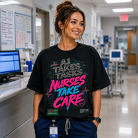 AI Takes Tasks Nurses Take Care Black All Over Print Nurse Shirt mockup 3