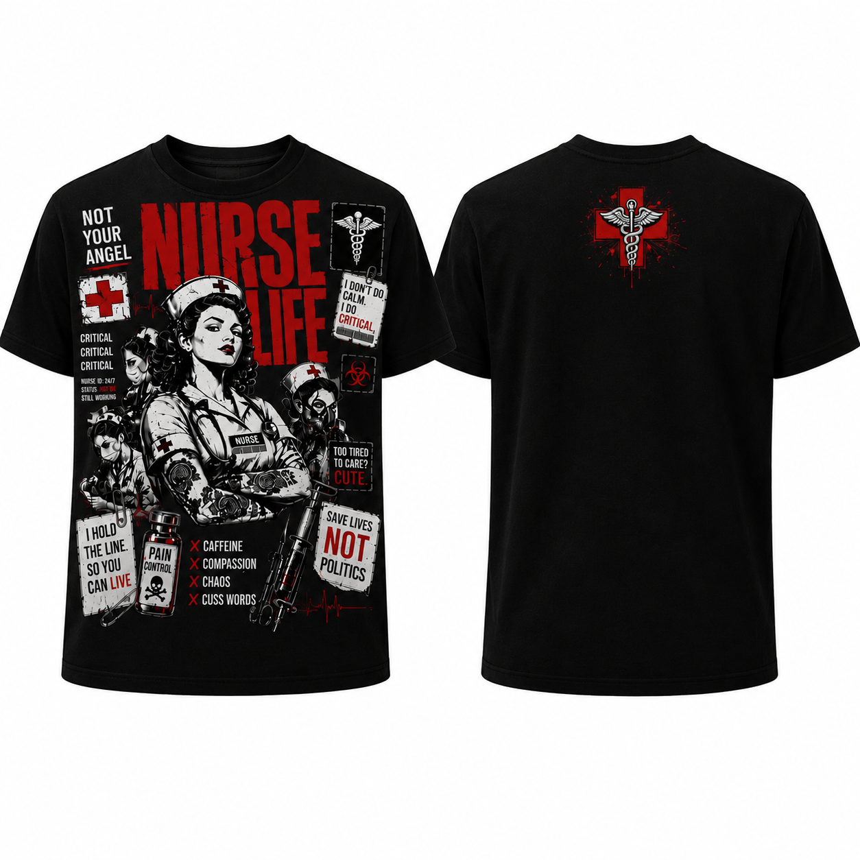 080826-P-1018 Nurse Life Not Your Angel Critical Care Black All Over Print Shirt mockup 1