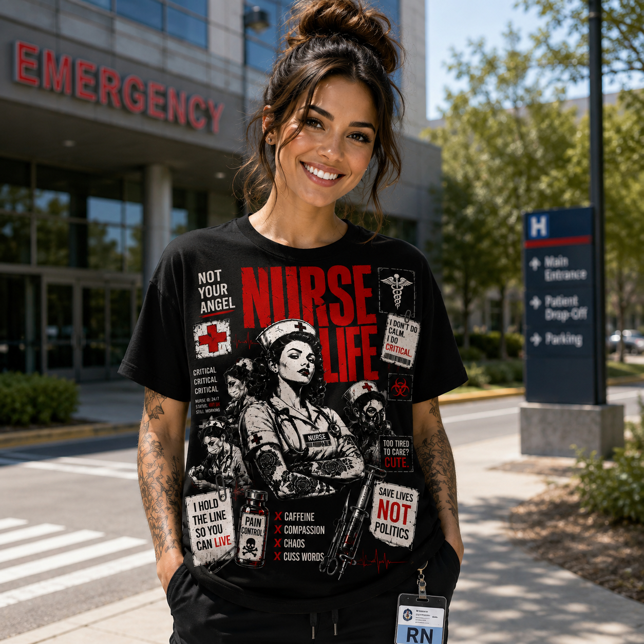 080826-P-1018 Nurse Life Not Your Angel Critical Care Black All Over Print Shirt mockup 4