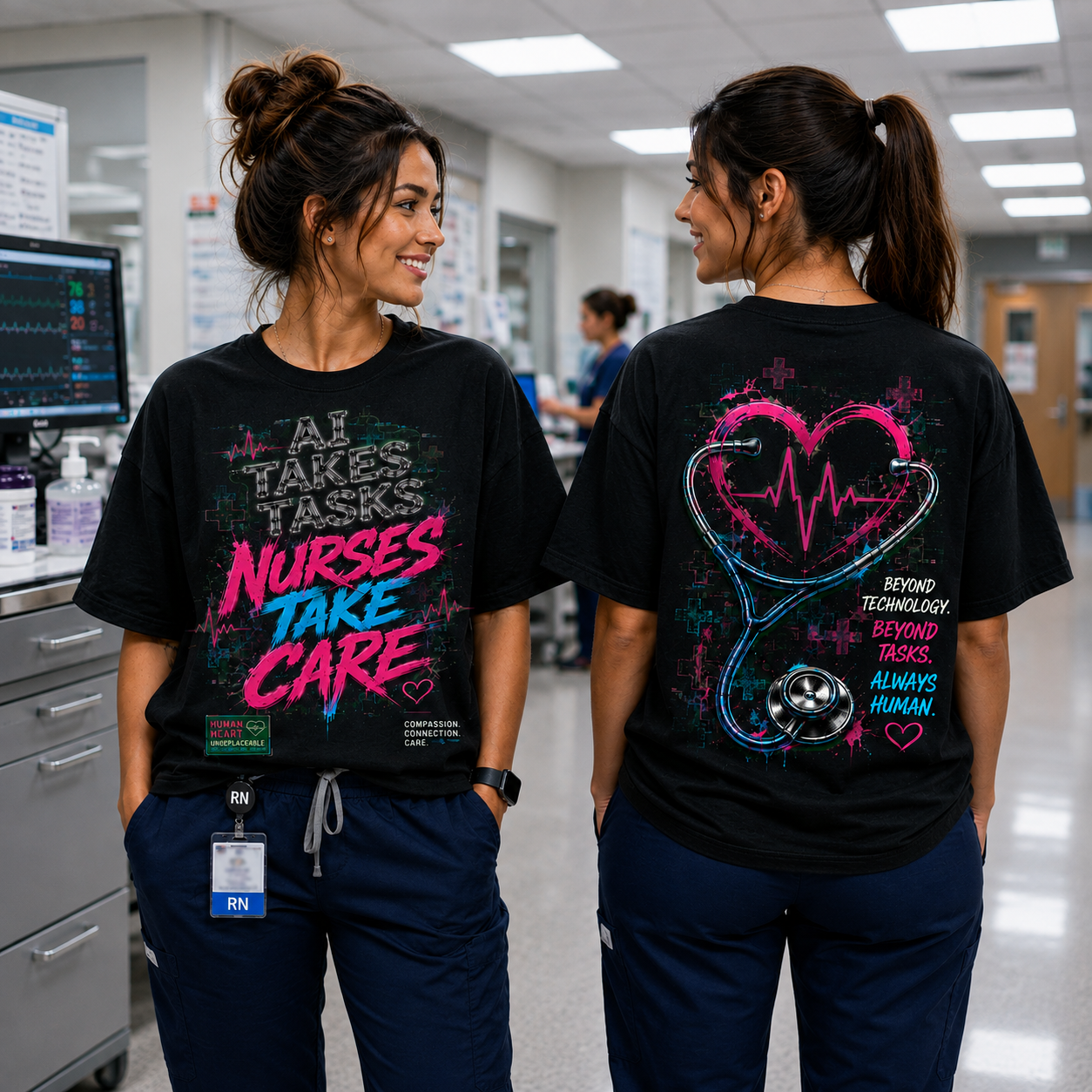 AI Takes Tasks Nurses Take Care Black All Over Print Nurse Shirt mockup 2