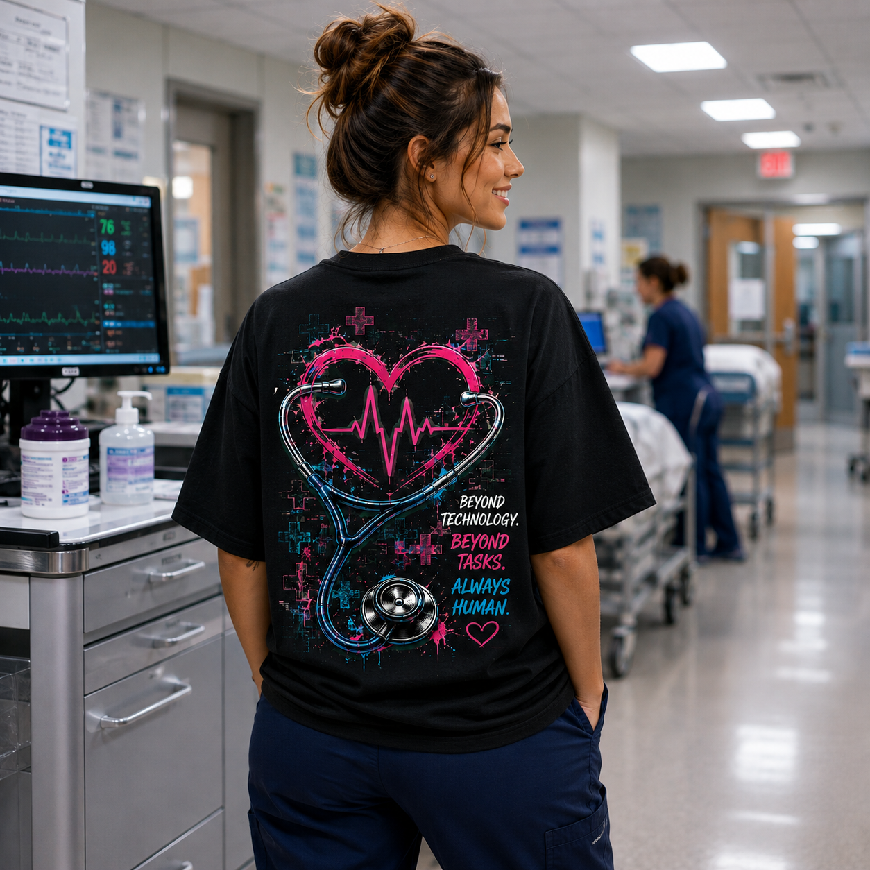 AI Takes Tasks Nurses Take Care Black All Over Print Nurse Shirt mockup 4